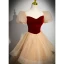 Elegant Burgundy Glitter Sequins Cascading Ruffles Prom Dresses 2023 Ball Gown Square Neckline Puffy Short Sleeve Backless Floor-Length / Long Prom Formal Dresses