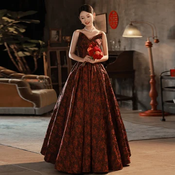 Vintage Retro Burgundy Printing Prom Dresses 2023 Ball Gown Strapless Sleeveless Backless Floor Length Long Prom Formal Dresses