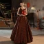Vintage / Retro Burgundy Printing Prom Dresses 2023 Ball Gown Strapless Sleeveless Backless Floor-Length / Long Prom Formal Dresses