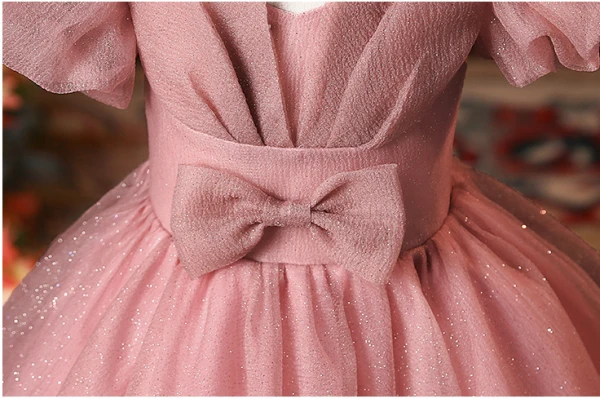 Chic / Belle Rougissant Rose Anniversaire Robe Ceremonie Fille 2024 Robe Boule Encolure Carrée Gonflée Manches Courtes Dos Nu Longue