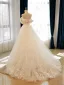 High-end Ivory Lace Flower Satin Wedding Dresses 2026 Ball Gown Strapless Sleeveless Backless Sweep Train