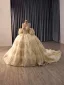 Luxury / Gorgeous Sparkly Champagne Beading Pearl Sequins Ruffle Wedding Dresses 2026 Ball Gown Sweetheart Sleeveless Backless Bow Chapel Train