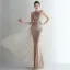 Sexy Burgundy Sequins Evening Dresses 2024 Trumpet / Mermaid Spaghetti Straps Sleeveless Backless Floor-Length / Long Evening Party Formal Dresses