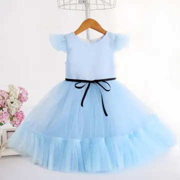 Modest Simple Sky Blue Birthday Flower Girl Dresses 2023 A Line Princess Scoop Neck Sleeveless Bow Sash Floor Length Long Flower Girl Dresses