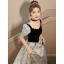 Elegant Black Glitter Prom Dresses 2023 A-Line / Princess Square Neckline Short Sleeve Backless Floor-Length / Long Prom Formal Dresses