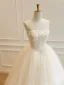 Elegante High End Champagner Handgefertigt Perlenstickerei Perle Pailletten Brautkleider / Hochzeitskleider 2026 Ballkleid Bandeau Ärmellos Rückenfreies Lange