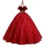 Chic / Beautiful Red Star Sequins Suede Prom Dresses 2022 Ball Gown Off-The-Shoulder Short Sleeve Backless Beading Floor-Length / Long Formal Dresses