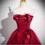 Chic / Beautiful Burgundy Appliques Cascading Ruffles Prom Dresses 2025 Ball Gown Strapless Sleeveless Backless Floor-Length / Long Prom Formal Dresses