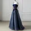 Fashion Navy Blue Star Beading Prom Dresses 2025 A-Line / Princess Spaghetti Straps Sleeveless Backless Floor-Length / Long Prom Formal Dresses