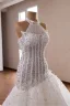 Luxury / Gorgeous White Handmade  Beading Pearl Rhinestone Lace Flower Wedding Dresses 2026 Trumpet / Mermaid Halter Sleeveless Backless Court Train