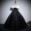 Audrey Hepburn Style Black Satin Prom Dresses 2024 Ball Gown V-Neck Short Sleeve Backless Floor-Length / Long Prom Formal Dresses