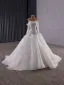 High-end Vintage / Retro White Pearl Lace Flower Wedding Dresses 2025 Ball Gown Off-The-Shoulder Long Sleeve Backless Court Train