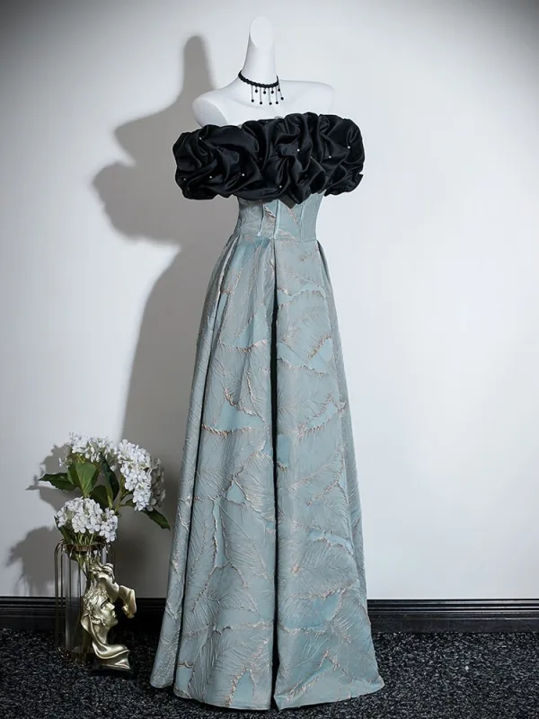 Chic / Beautiful Black Pearl Prom Dresses 2026 A-Line / Princess Ruffle Off-The-Shoulder Short Sleeve Floor-Length / Long Formal Dresses