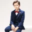 Navy Blue Stripe Long Sleeve Boys Wedding Suits 2022 Body Jewellery Coat Pants Shirt Tie Vest Wedding