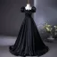 Elegant Black Beading Sequins Lace Flower Prom Dresses 2025 Ball Gown Square Neckline Puffy Short Sleeve Floor-Length / Long Prom Formal Dresses