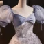Schöne Grau Pailletten Ballkleider 2023 Ballkleid Eckiger Ausschnitt Geschwollenes Kurze Ärmel Rückenfreies Schleife Lange Ball Festliche Kleider