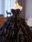 Chic / Beautiful Black Cascading Ruffles Prom Dresses 2025 Ball Gown Strapless Sleeveless Backless Floor-Length / Long Prom Formal Dresses