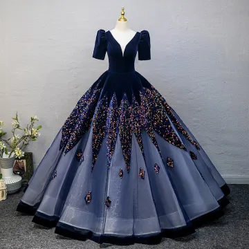 Elegante Donkerblauwe Pailletten Galajurken 2025 Baljurk V Hals Korte Mouwen Ruglooze Lange Gala Gelegenheid Jurken