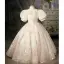 Charming Blushing Pink Beading Sequins Birthday Flower Girl Dresses 2022 Ball Gown High Neck Puffy Short Sleeve Floor-Length / Long Flower Girl Dresses