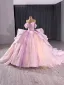 Haut de Gamme Charmant Rougissant Rose Perlage Perle Paillettes Robe De Bal 2025 Robe Boule De l'épaule Manches Courtes Dos Nu Noeud Chapel Train Promo
