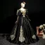 Vintage / Retro Black Satin Lace Flower Prom Dresses 2025 Ball Gown Square Neckline Puffy Short Sleeve Backless Floor-Length / Long Prom Formal Dresses