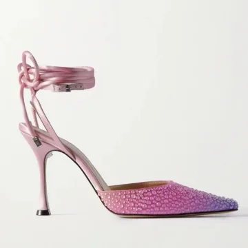 Sexy Pearl Pink Evening Party Womens Sandals 2023 Ankle Strap Bow 8 Cm Stiletto Heels Pointed Toe Sandals High Heels