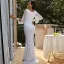 Audrey Hepburn Style White Sequins Holiday Evening Dresses 2022 Trumpet / Mermaid V-Neck Long Sleeve Floor-Length / Long Evening Party Formal Dresses