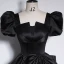 Elegant Black Satin Prom Dresses 2023 Ball Gown Square Neckline Puffy Short Sleeve Bow Backless Floor-Length / Long Prom Formal Dresses