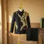 Chinese style Black Beading Lace Flower 2-piece Boys Wedding Suits 2024 Long Sleeve Coat Pants