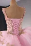 Haut de Gamme Rose Bonbon Fait main Perlage Perle Paillettes Volants en Cascade Robe De Bal 2024 Robe Boule Encolure Carrée Sans Manches Dos Nu Tribunal Train Promo Robe De Ceremonie