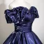 Vintage / Retro Navy Blue Prom Dresses 2025 Ball Gown Off-The-Shoulder Short Sleeve Backless Floor-Length / Long Prom Formal Dresses