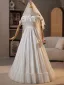 Vintage / Retro White Lace Flower Satin Wedding Dresses 2025 A-Line / Princess Off-The-Shoulder Sleeveless Backless Floor-Length / Long