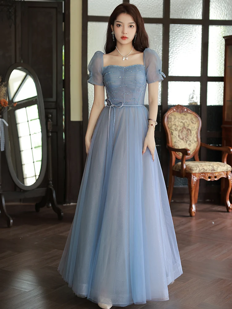 slim fit dress slacks Fairy Princess Tule Light Blue Formal Dress Long Party Dress main image 1