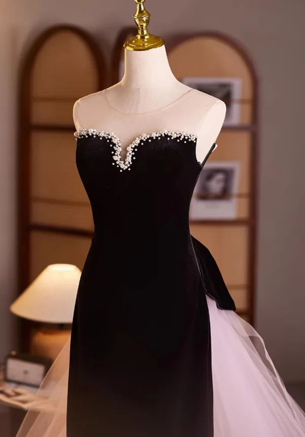 Sexy Black Pearl Trumpet / Mermaid Evening Dresses 2025 Strapless Sleeveless Backless Floor-Length / Long Evening Party Formal Dresses