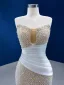 Luxury / Gorgeous Champagne Handmade  Pearl Lace Rhinestone Wedding Dresses 2022 Trumpet / Mermaid Strapless Sleeveless Backless Court Train Wedding