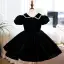 Chic / Beautiful Black Suede Birthday Flower Girl Dresses 2022 Ball Gown Scoop Neck Puffy Short Sleeve Pearl Floor-Length / Long Flower Girl Dresses