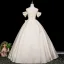 Elegant Champagne Appliques Prom Dresses 2025 Ball Gown Off-The-Shoulder Short Sleeve Backless Floor-Length / Long Prom Formal Dresses