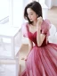 Chic / Beautiful Burgundy Prom Dresses 2022 A-Line / Princess Square Neckline Puffy Short Sleeve Backless Floor-Length / Long Formal Dresses