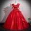 Vintage / Retro Red Beading Sequins Appliques Prom Dresses 2025 Ball Gown Scoop Neck Long Sleeve Backless Floor-Length / Long Formal Dresses