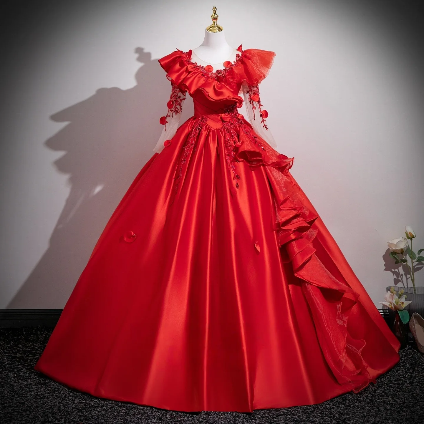 Deep Red Red Floor Length Formal Dresses Bridesmaid Dresses Beautiful Wedding  Dress Red Red Illusion Sweetheart