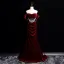 Classy Burgundy Rhinestone Velvet Evening Dresses 2025 Trumpet / Mermaid Off-The-Shoulder Short Sleeve Backless Sweep Train Evening Party Formal Dresses