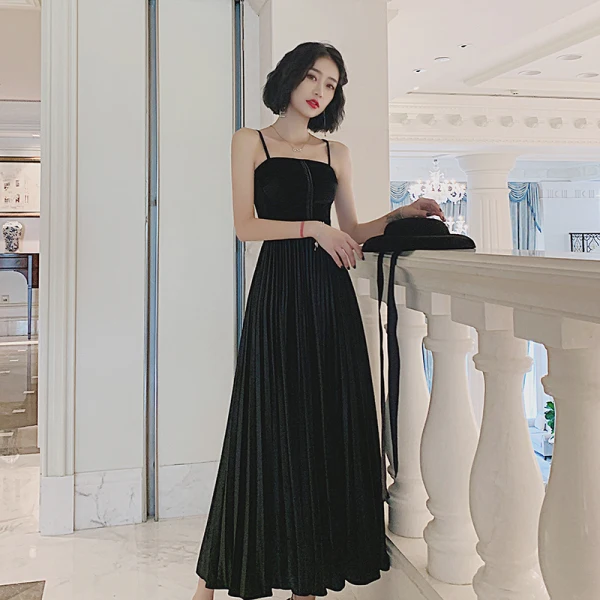 Chic / Beautiful Black Suede Prom Dresses 2022 A-Line / Princess Spaghetti Straps Sleeveless Backless Floor-Length / Long Prom Formal Dresses