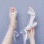 Elegante Weiß Perle Knöchelriemen Sandalen Damen 2025 9 cm Thick Heels Peeptoes Hochzeit Sandaletten Hochhackige
