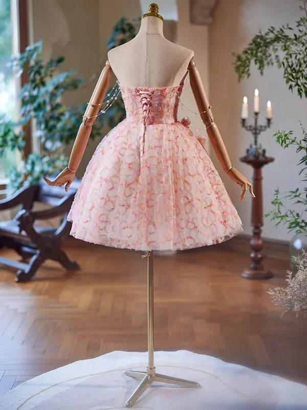 skims graduation dress Pink Tulle A Line Lace Homecoming Dresses Prom Dress PH360 main image 1
