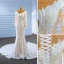 High-end White Pearl Sequins Beading Wedding Dresses 2023 Trumpet / Mermaid Scoop Neck Long Sleeve Chapel Train Wedding