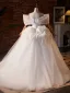 Elegant White Appliques Wedding Dresses 2025 Ball Gown Off-The-Shoulder Short Sleeve Backless Floor-Length / Long Wedding