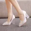 Chic / Beautiful White Pearl Rhinestone Wedding Shoes 2023 Satin 9 cm Crystal Thick Heels Pointed Toe Wedding Pumps High Heels