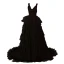 Sexy Black Cascading Ruffles Prom Dresses 2022 A-Line / Princess V-Neck Sleeveless Backless Floor-Length / Long Prom Formal Dresses