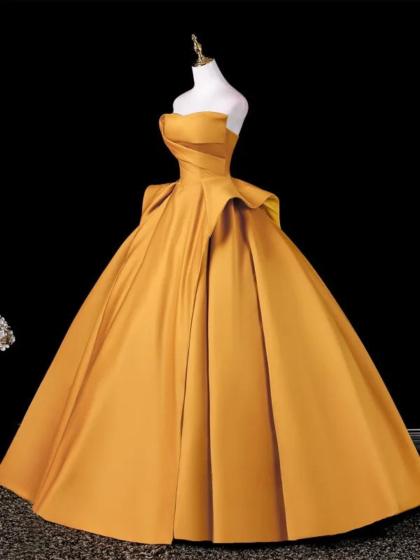 Vintage Retro Yellow Prom Dresses 2026 Ball Gown Strapless Sleeveless Backless Long