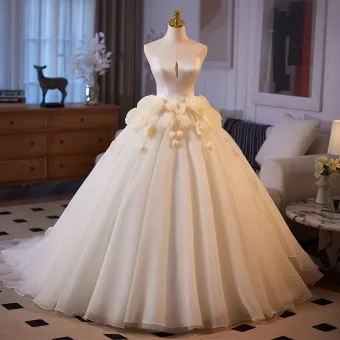 Elegantes Blanco Apliques Vestidos De Novia 2025 Ball Gown Sin Tirantes Sin Mangas Sin Espalda Largos Boda
